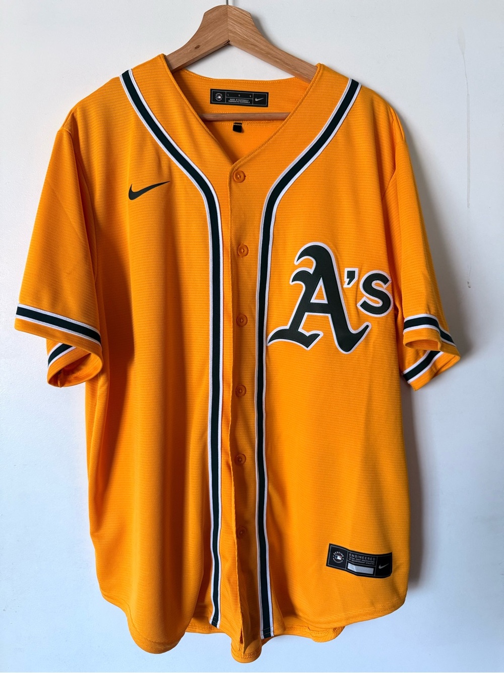 Athletics Nike Yellow Baseball Jersey